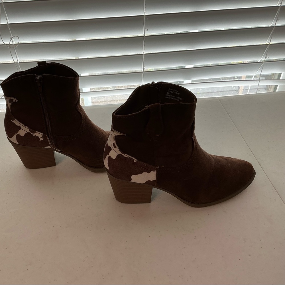 Sugar Brown Ankle Boots with Patterned Accent